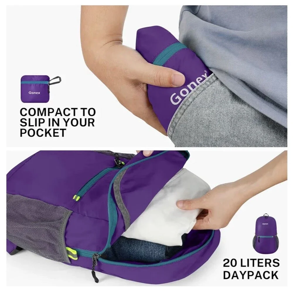 GONEX Ultra Lightweight Foldable 20L Purple Water Resistant Backpack (Bx 4)